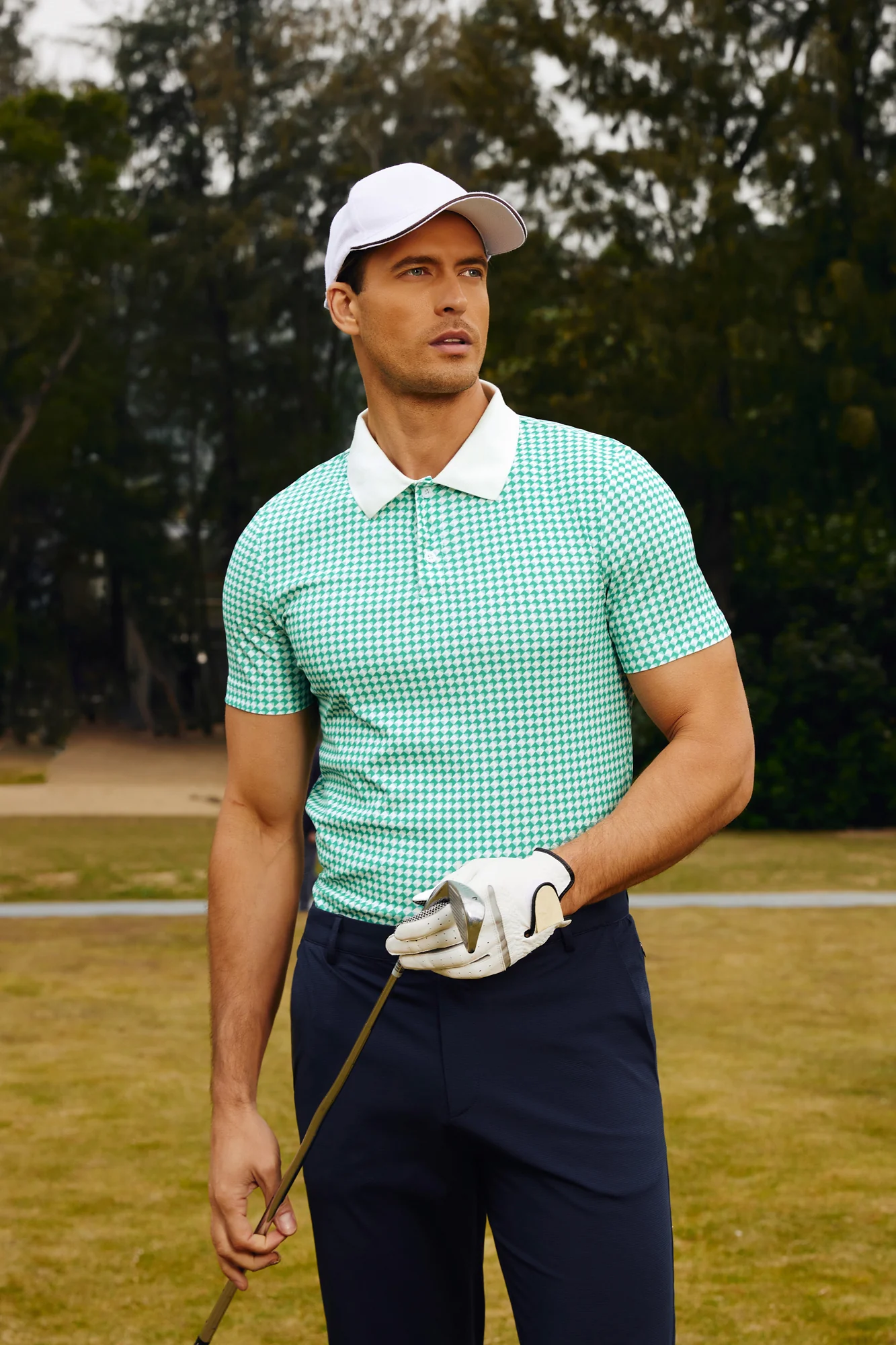 Men's Performance Golf Pullover Shirt Grid Argyle Short Sleeve Stretch Polo Shirt - Image 16