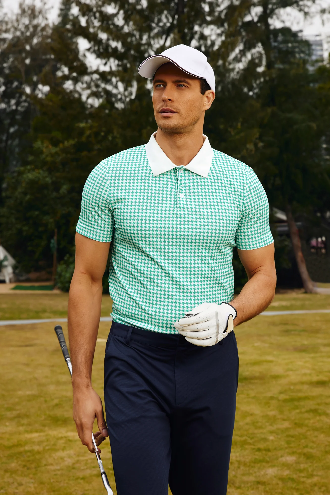 Men's Performance Golf Pullover Shirt Grid Argyle Short Sleeve Stretch Polo Shirt - Image 17