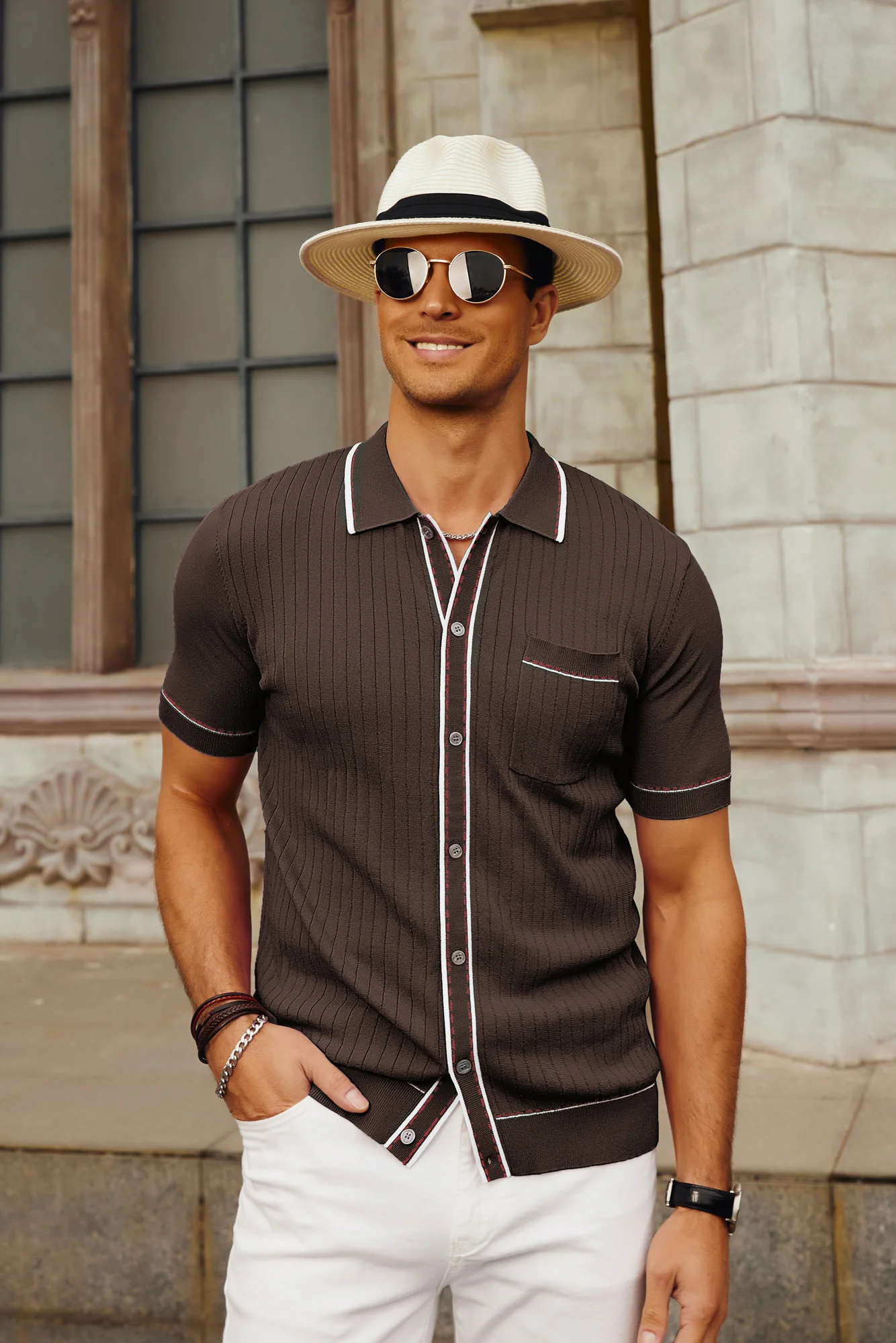 PJ PAUL JONES Men's Short Sleeve Knit Polo Shirts Vintage Golf Cardigans Shirts - Image 26