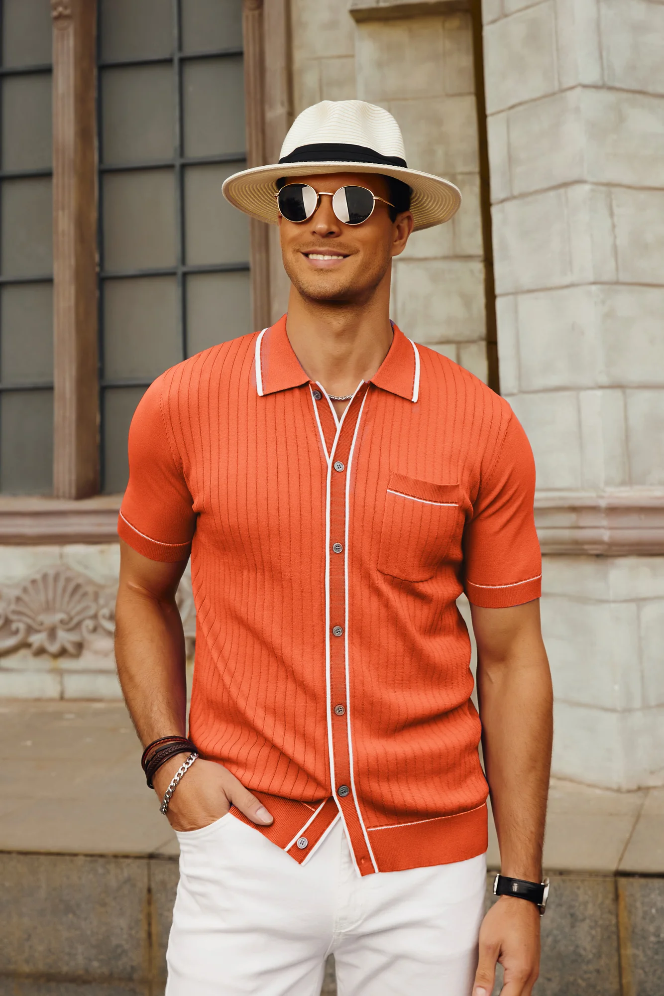 PJ PAUL JONES Men's Short Sleeve Knit Polo Shirts Vintage Golf Cardigans Shirts - Image 30