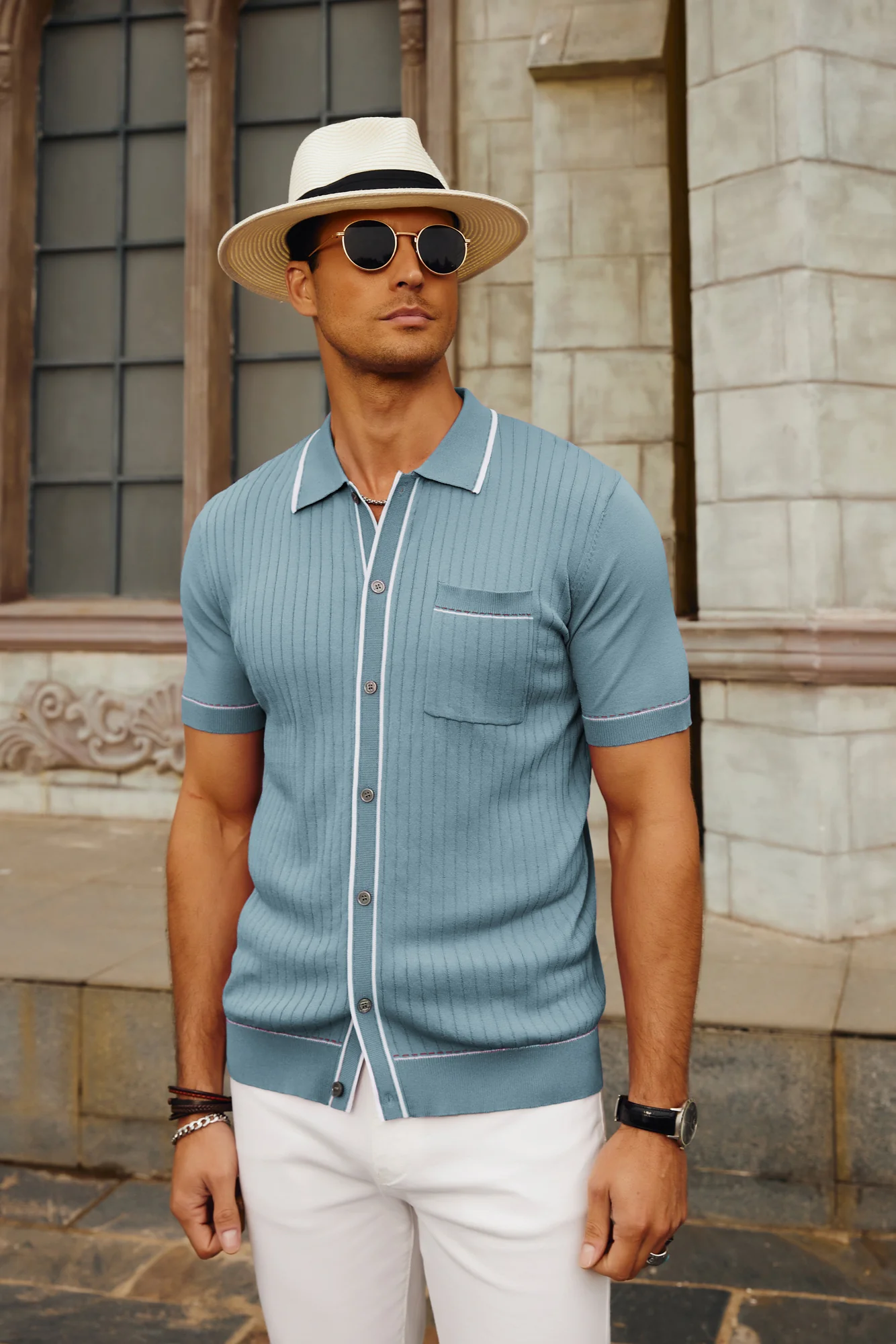 PJ PAUL JONES Men's Short Sleeve Knit Polo Shirts Vintage Golf Cardigans Shirts - Image 36