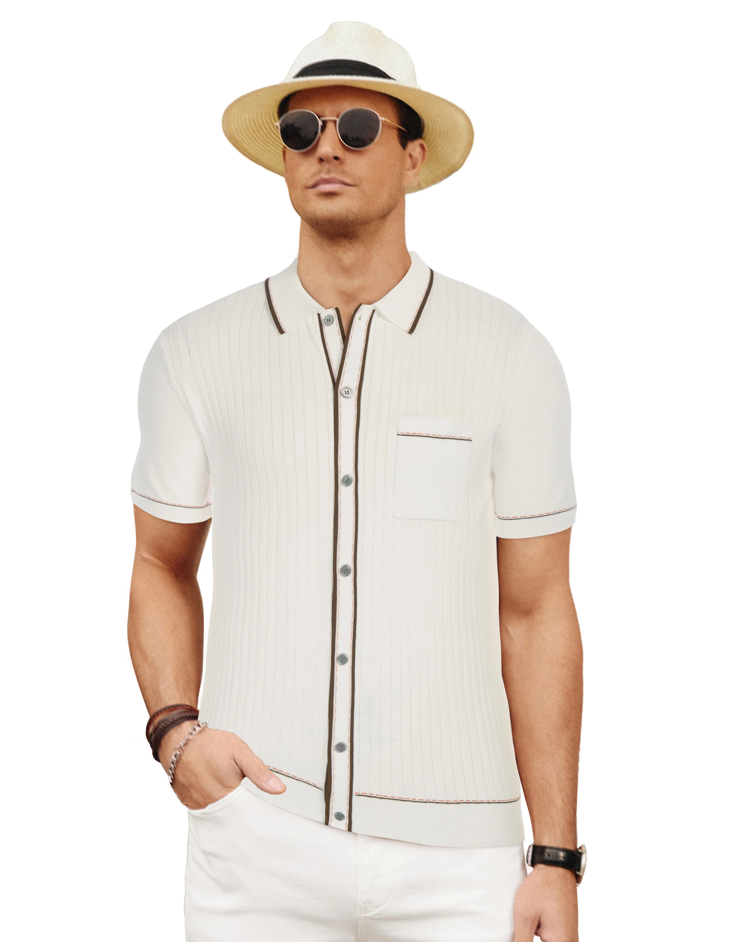 PJ PAUL JONES Men's Short Sleeve Knit Polo Shirts Vintage Golf Cardigans Shirts - Image 38