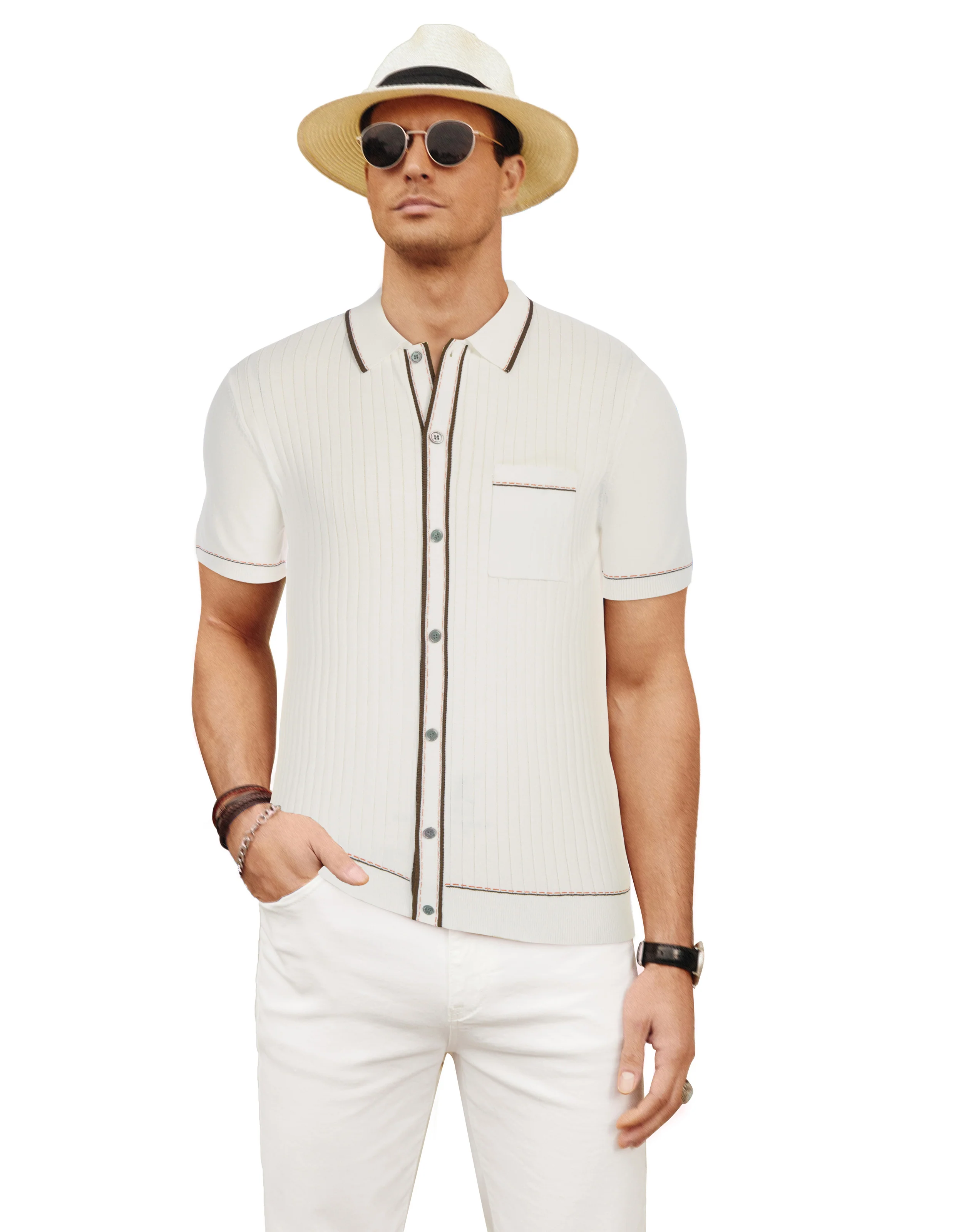 PJ PAUL JONES Men's Short Sleeve Knit Polo Shirts Vintage Golf Cardigans Shirts - Image 39