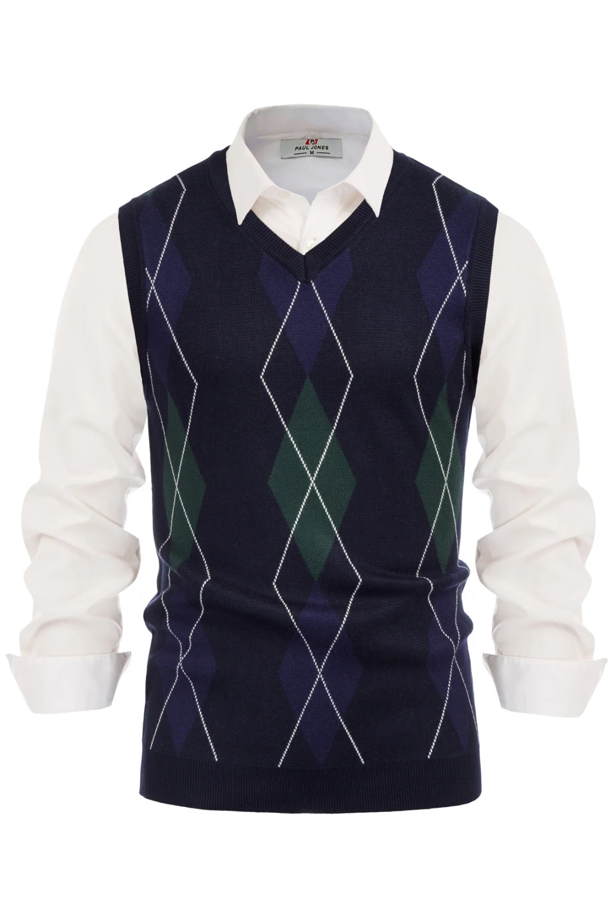 Pj Paul Jones Men's Soft Argyle Sweater Vest Slim Fit V-Neck Knitted Pullover Vest - Image 14