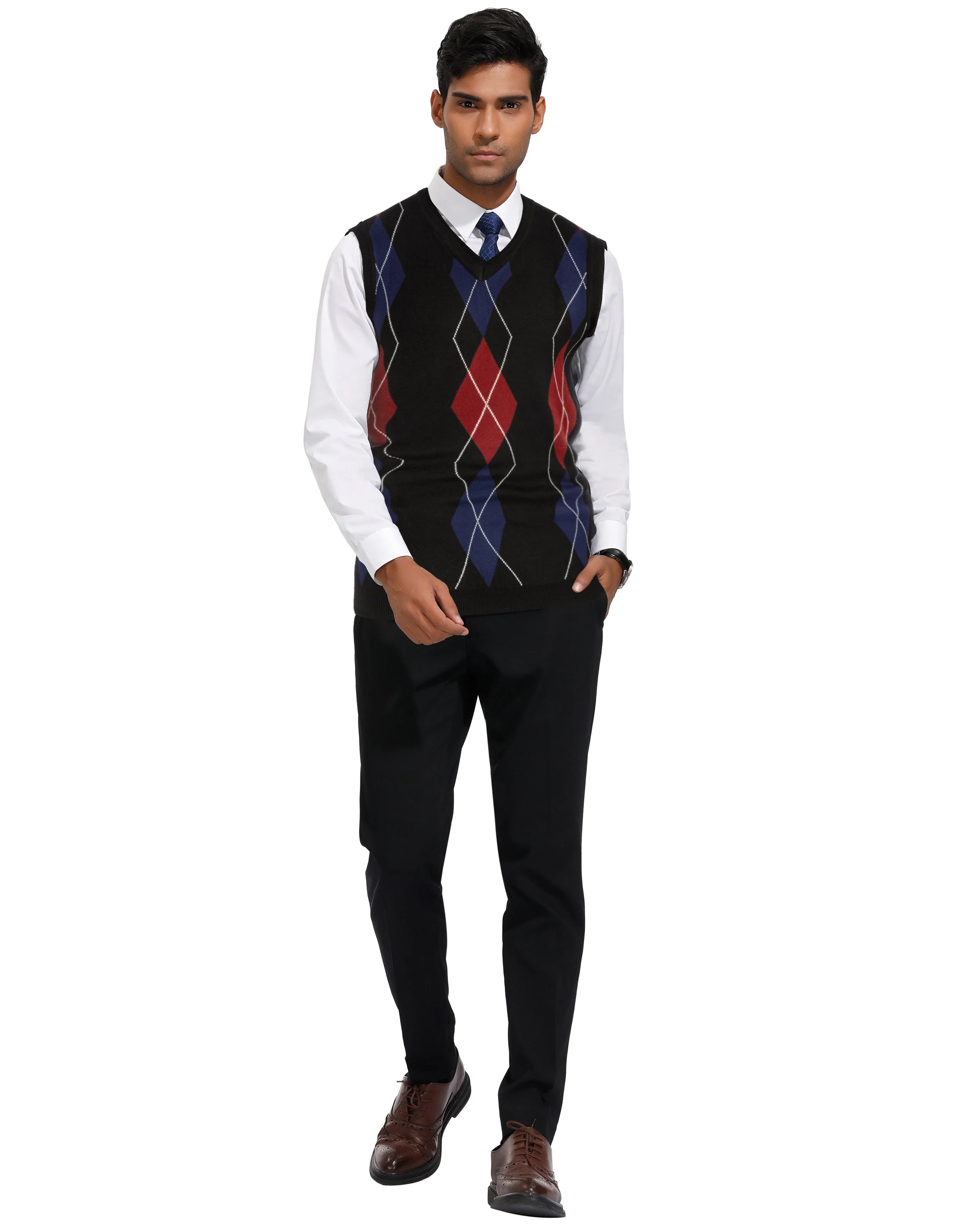 Pj Paul Jones Men's Soft Argyle Sweater Vest Slim Fit V-Neck Knitted Pullover Vest - Image 19