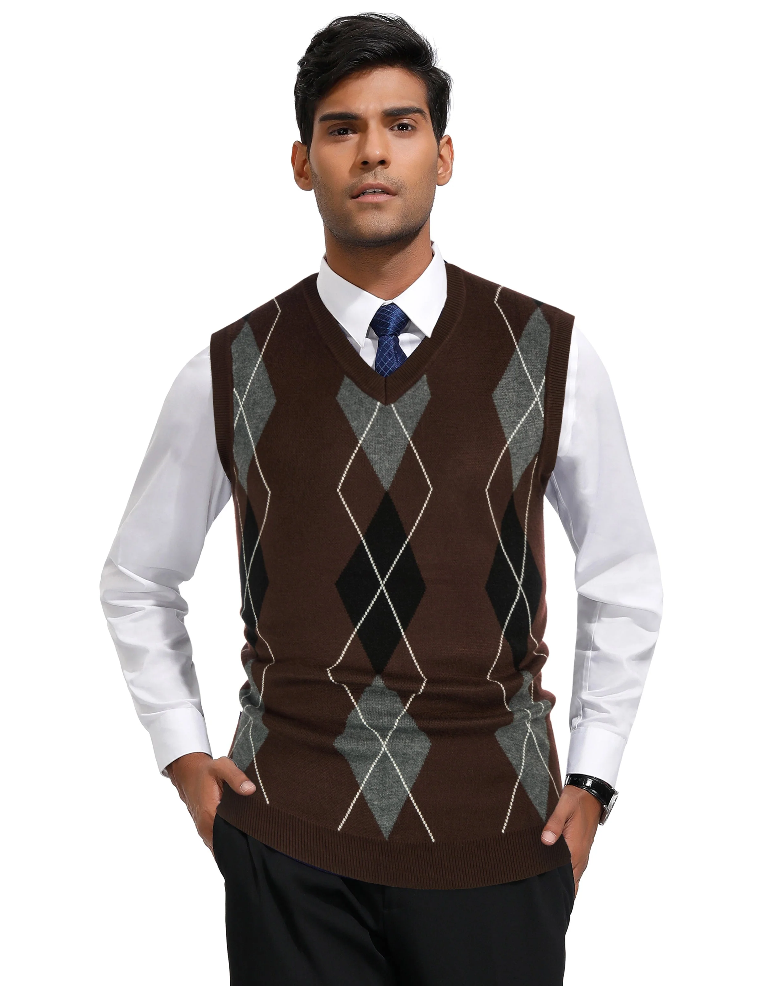 Pj Paul Jones Men's Soft Argyle Sweater Vest Slim Fit V-Neck Knitted Pullover Vest - Image 23