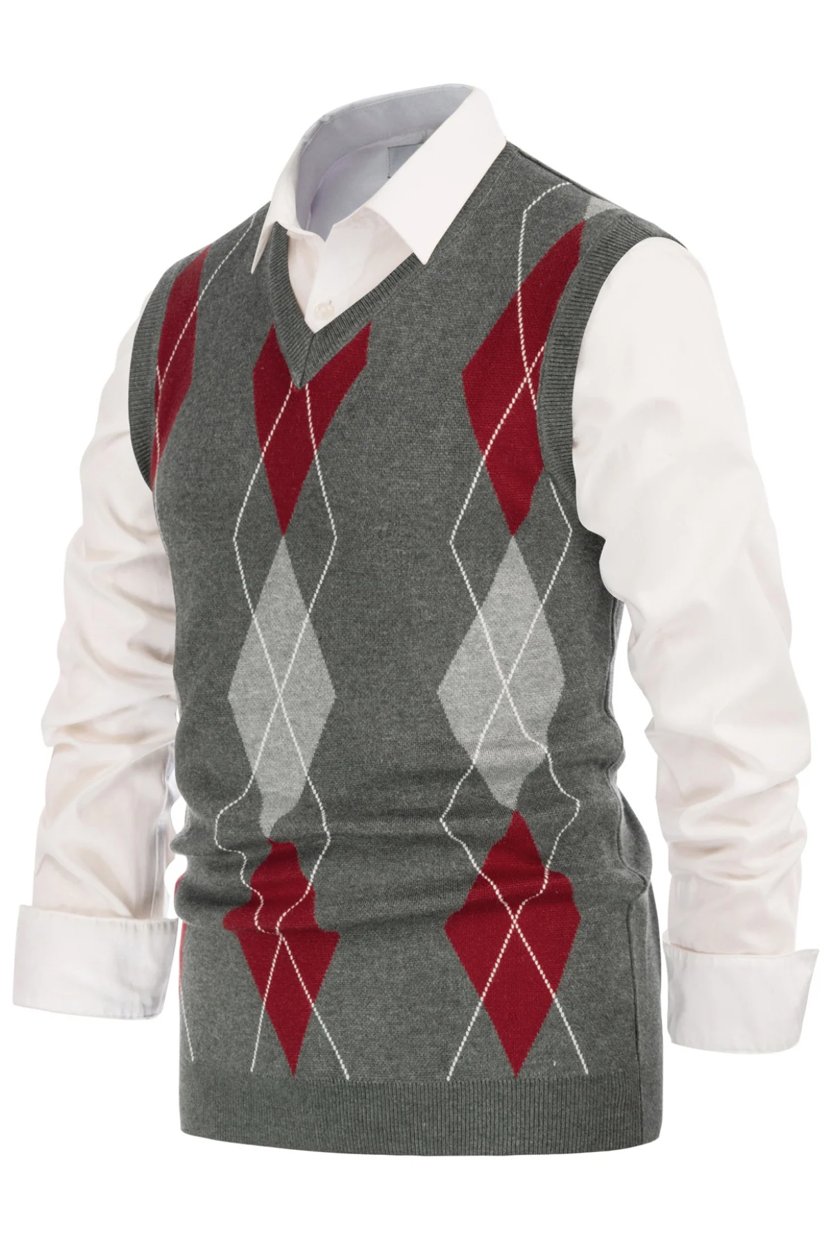 Pj Paul Jones Men's Soft Argyle Sweater Vest Slim Fit V-Neck Knitted Pullover Vest - Image 25