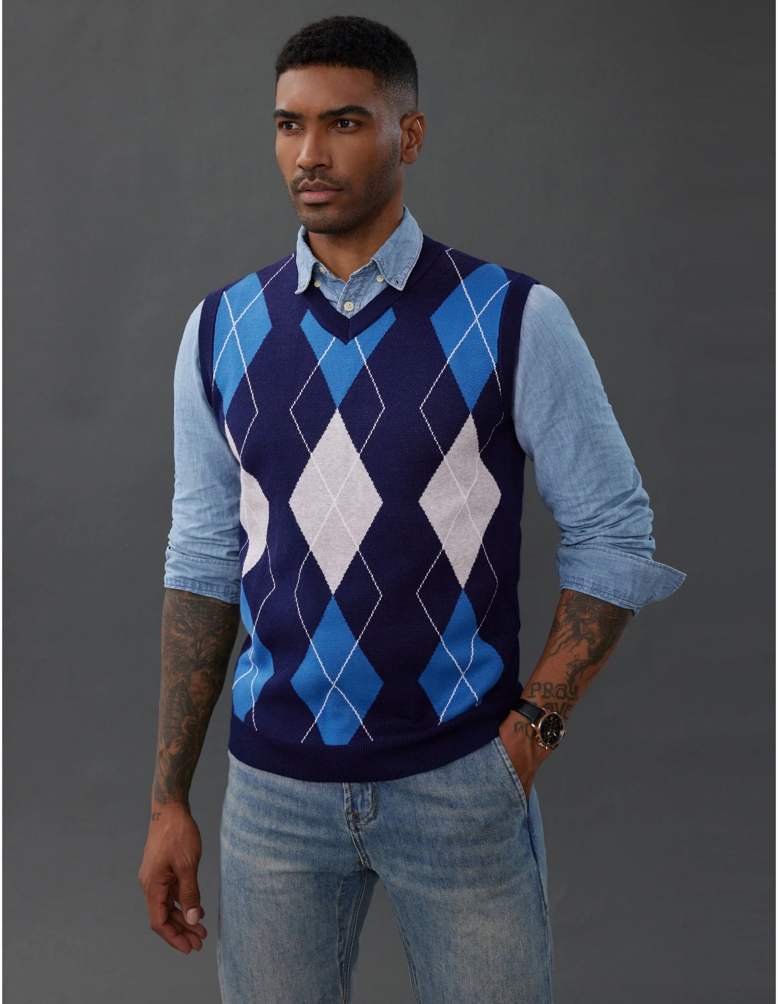 Pj Paul Jones Men's Soft Argyle Sweater Vest Slim Fit V-Neck Knitted Pullover Vest - Image 8