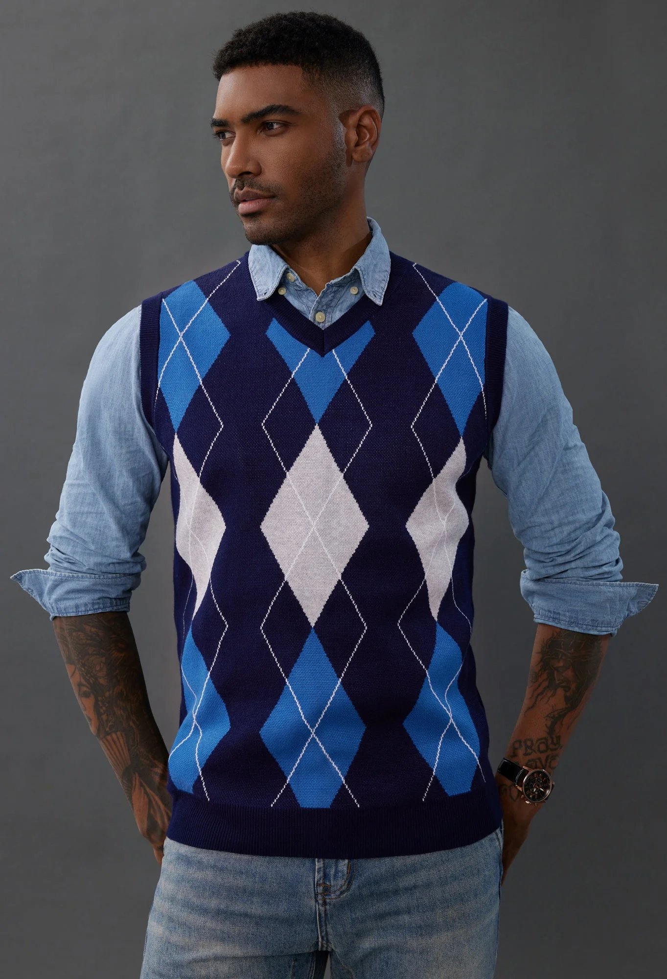 Pj Paul Jones Men's Soft Argyle Sweater Vest Slim Fit V-Neck Knitted Pullover Vest - Image 9