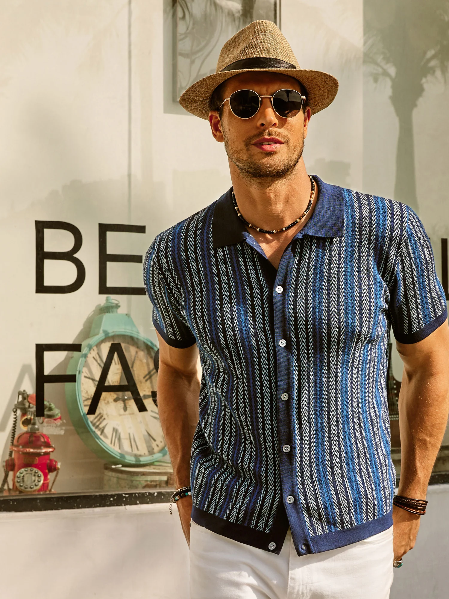 Men's Polo Shirts Retro Knit Shirt 70s Vintage Striped Cardigans Shirts Short Sleeve Button Down Clothing - Image 19