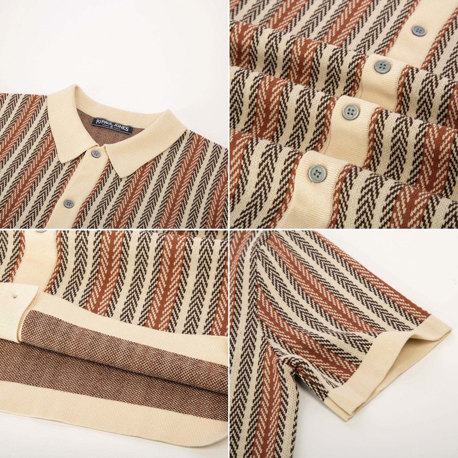 Men's Polo Shirts Retro Knit Shirt 70s Vintage Striped Cardigans Shirts Short Sleeve Button Down Clothing - Image 32