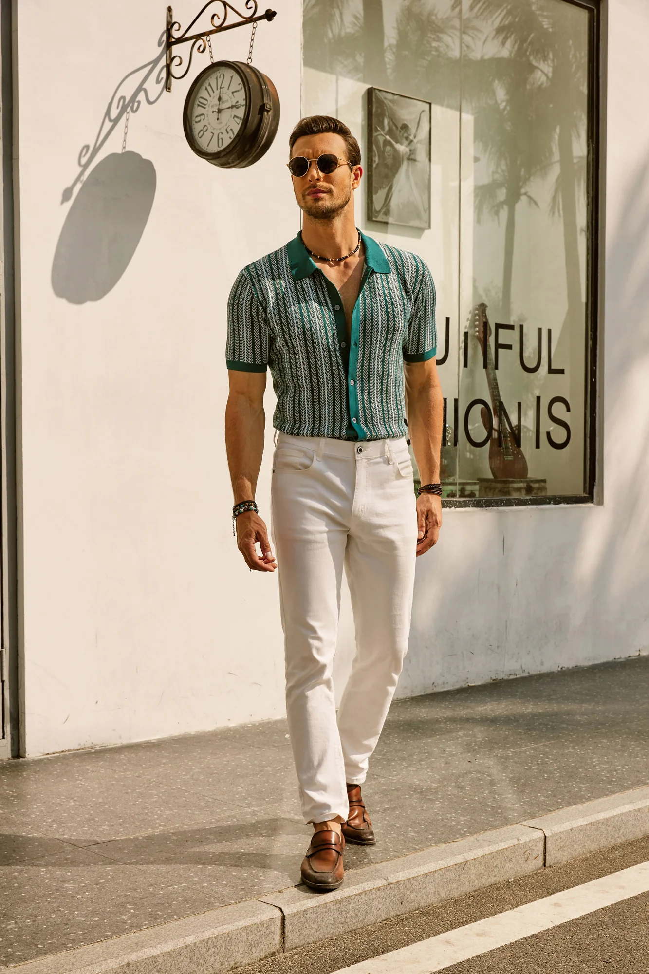 Men's Polo Shirts Retro Knit Shirt 70s Vintage Striped Cardigans Shirts Short Sleeve Button Down Clothing - Image 6
