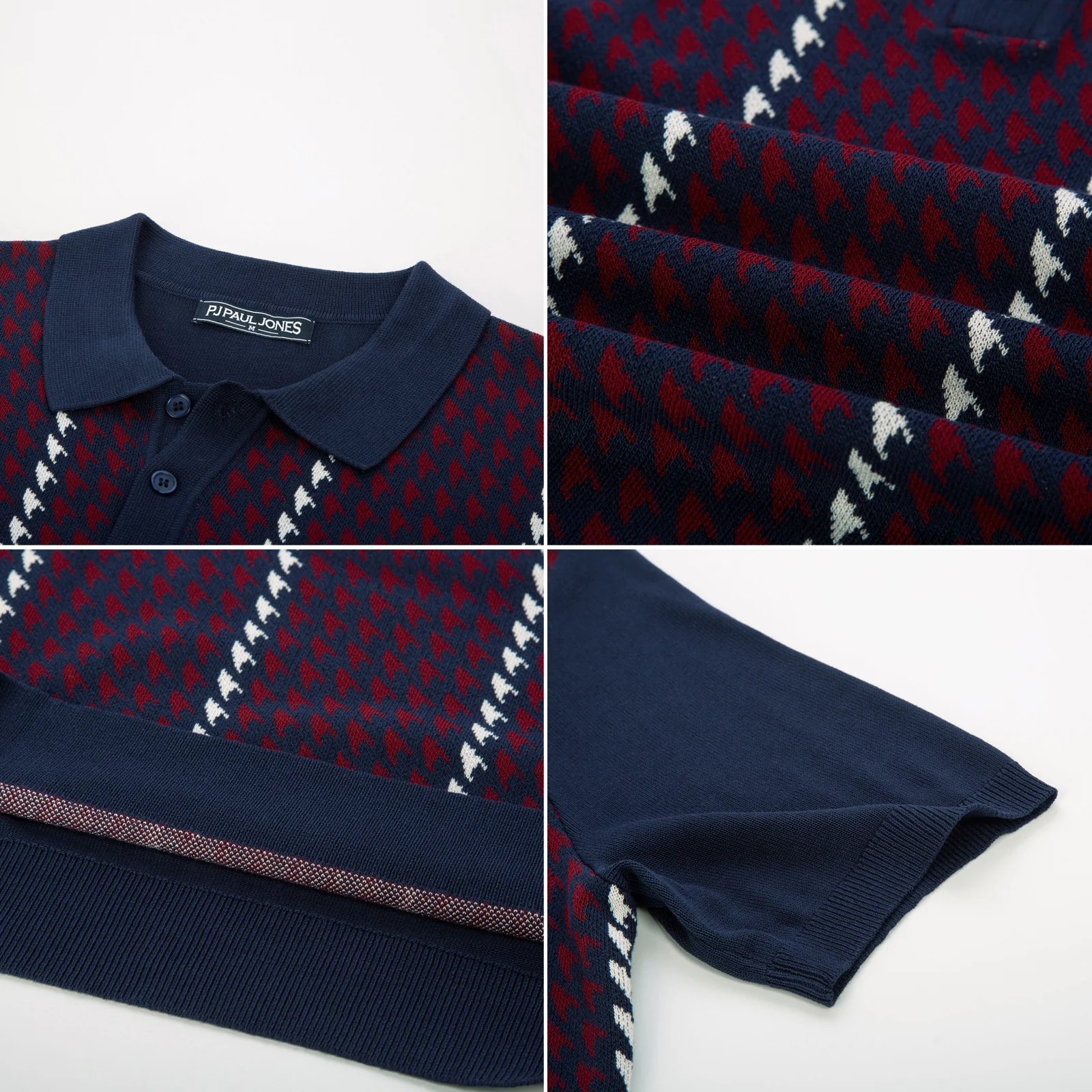Men's Vintage Polo Shirts Lightweight Retro 70s Knit Houndstooth Golf Pullover Shirts - Image 24