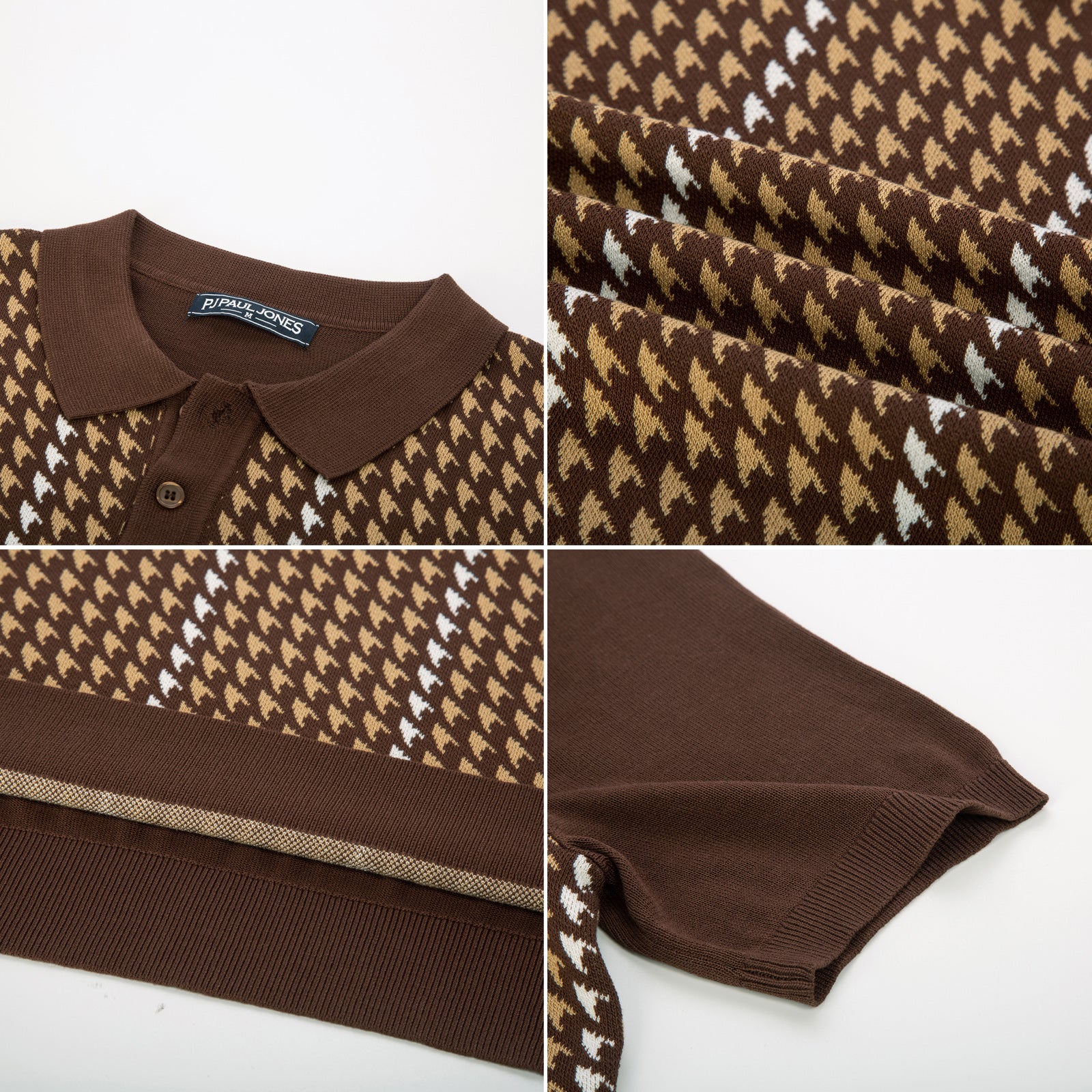 Men's Vintage Polo Shirts Lightweight Retro 70s Knit Houndstooth Golf Pullover Shirts - Image 29