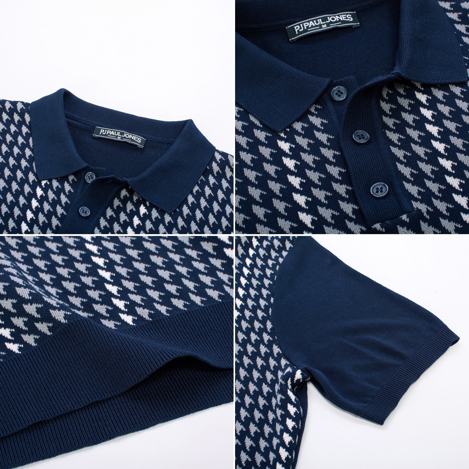 Men's Vintage Polo Shirts Lightweight Retro 70s Knit Houndstooth Golf Pullover Shirts - Image 33