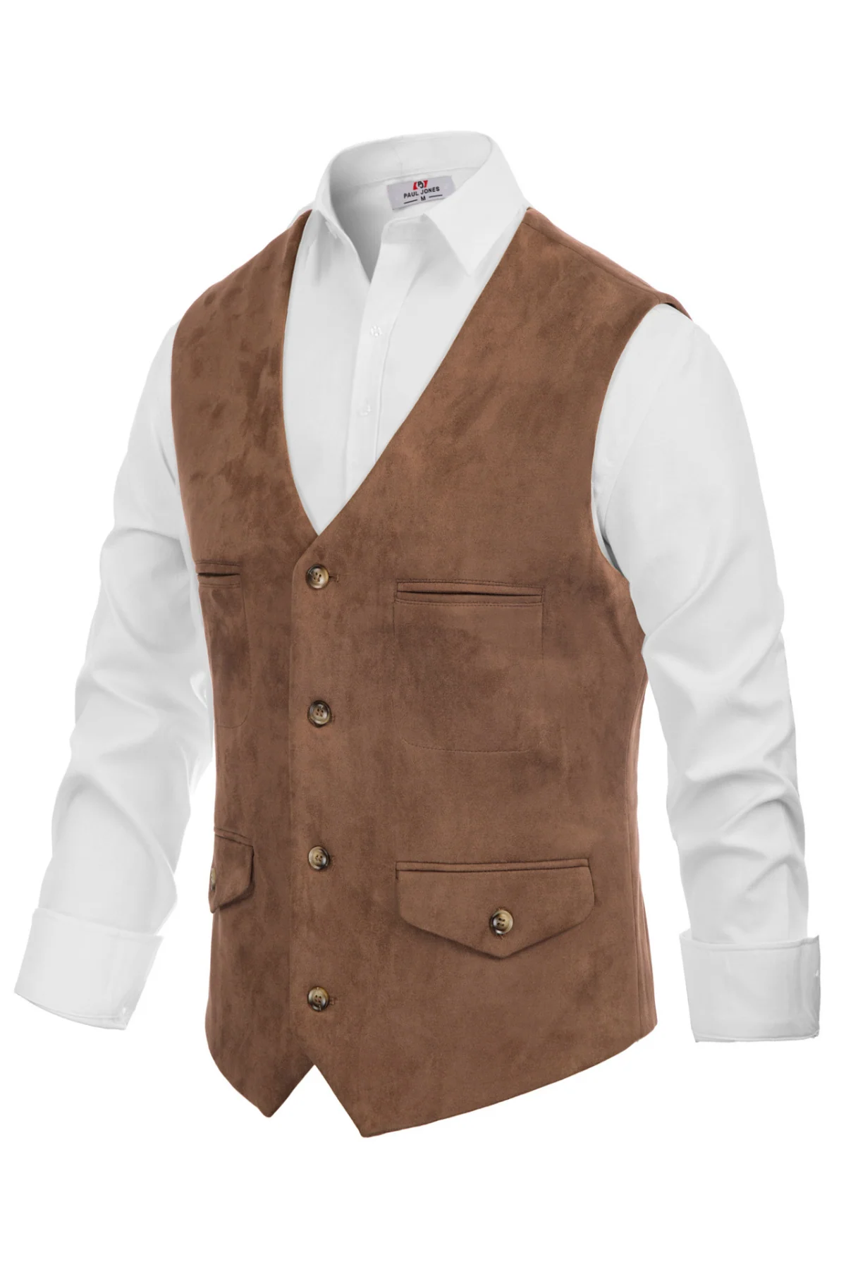 Men's Suede Leather Vest Casual V-Neck Single Breasted Slim Fit Western Cowboy Vest with Pockets - Image 10