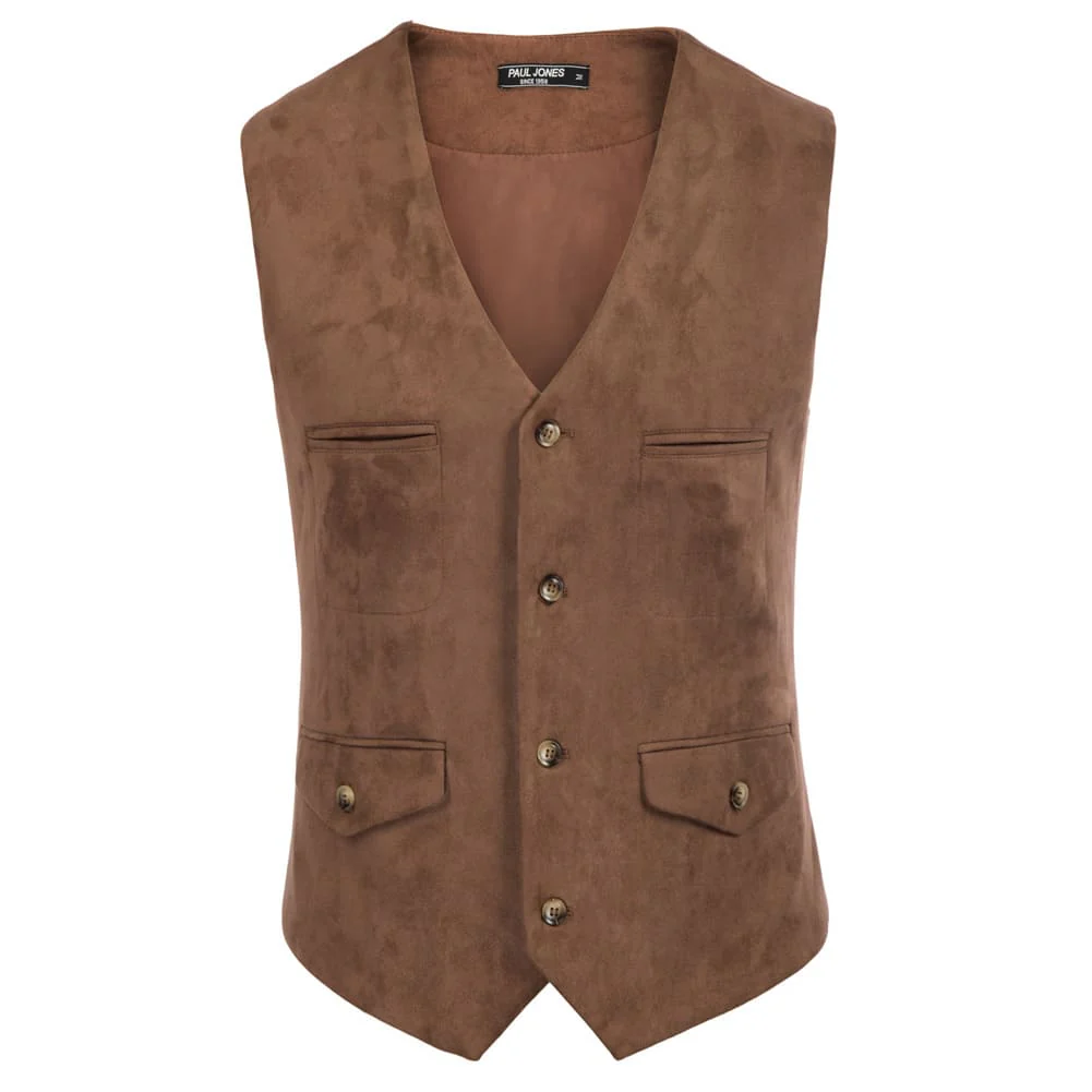 Men's Suede Leather Vest Casual V-Neck Single Breasted Slim Fit Western Cowboy Vest with Pockets - Image 11