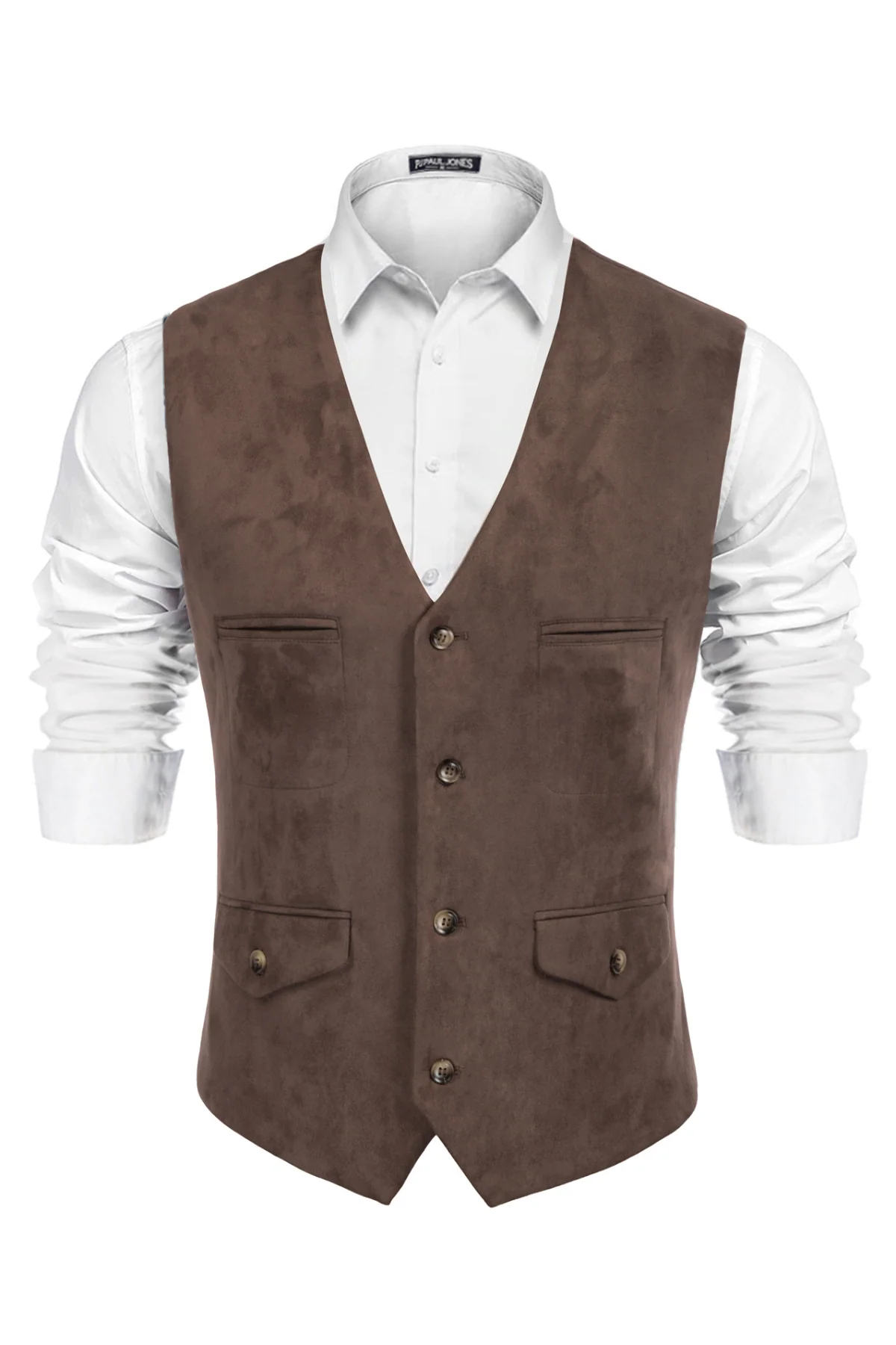 Men's Suede Leather Vest Casual V-Neck Single Breasted Slim Fit Western Cowboy Vest with Pockets - Image 15