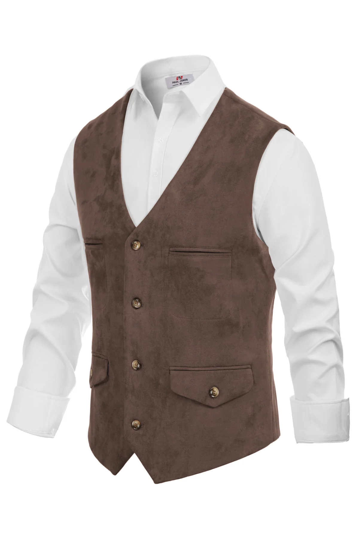 Men's Suede Leather Vest Casual V-Neck Single Breasted Slim Fit Western Cowboy Vest with Pockets - Image 16