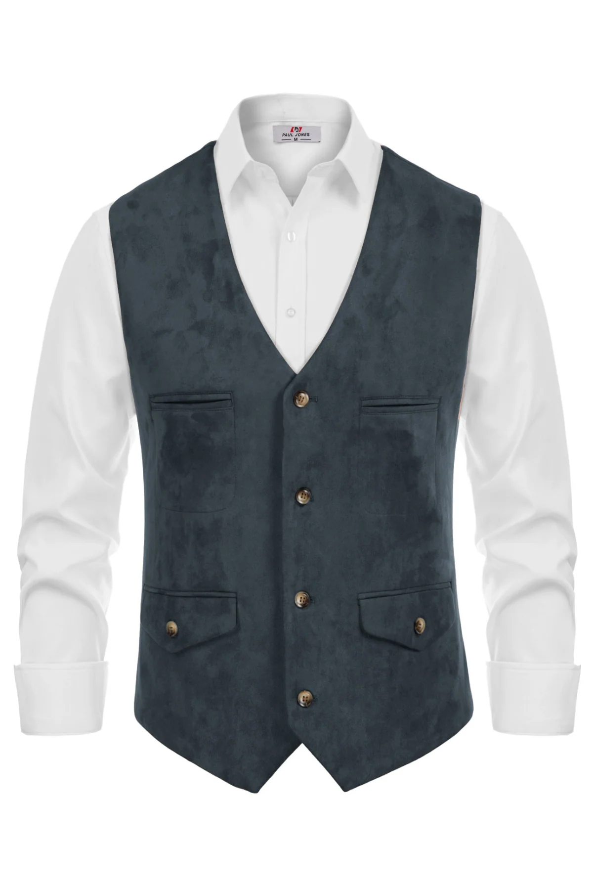 Men's Suede Leather Vest Casual V-Neck Single Breasted Slim Fit Western Cowboy Vest with Pockets - Image 21