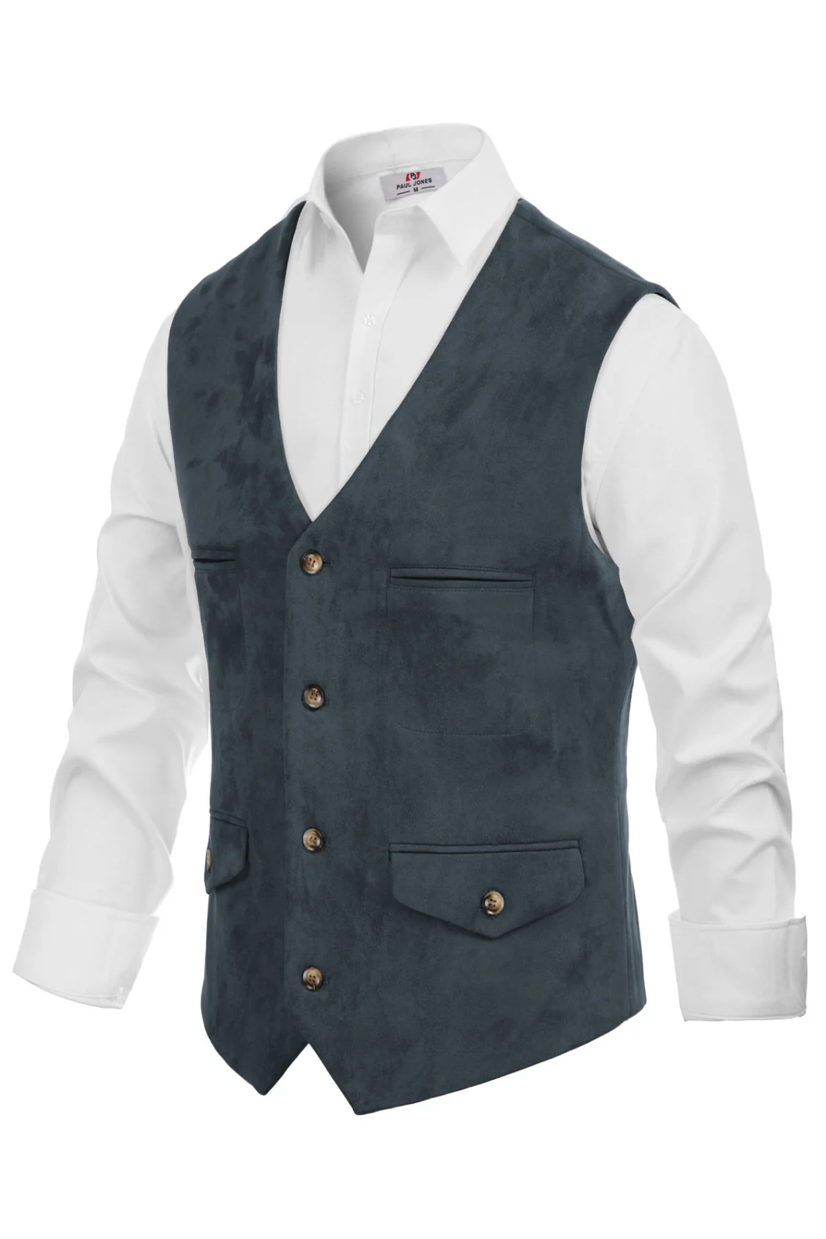 Men's Suede Leather Vest Casual V-Neck Single Breasted Slim Fit Western Cowboy Vest with Pockets - Image 22