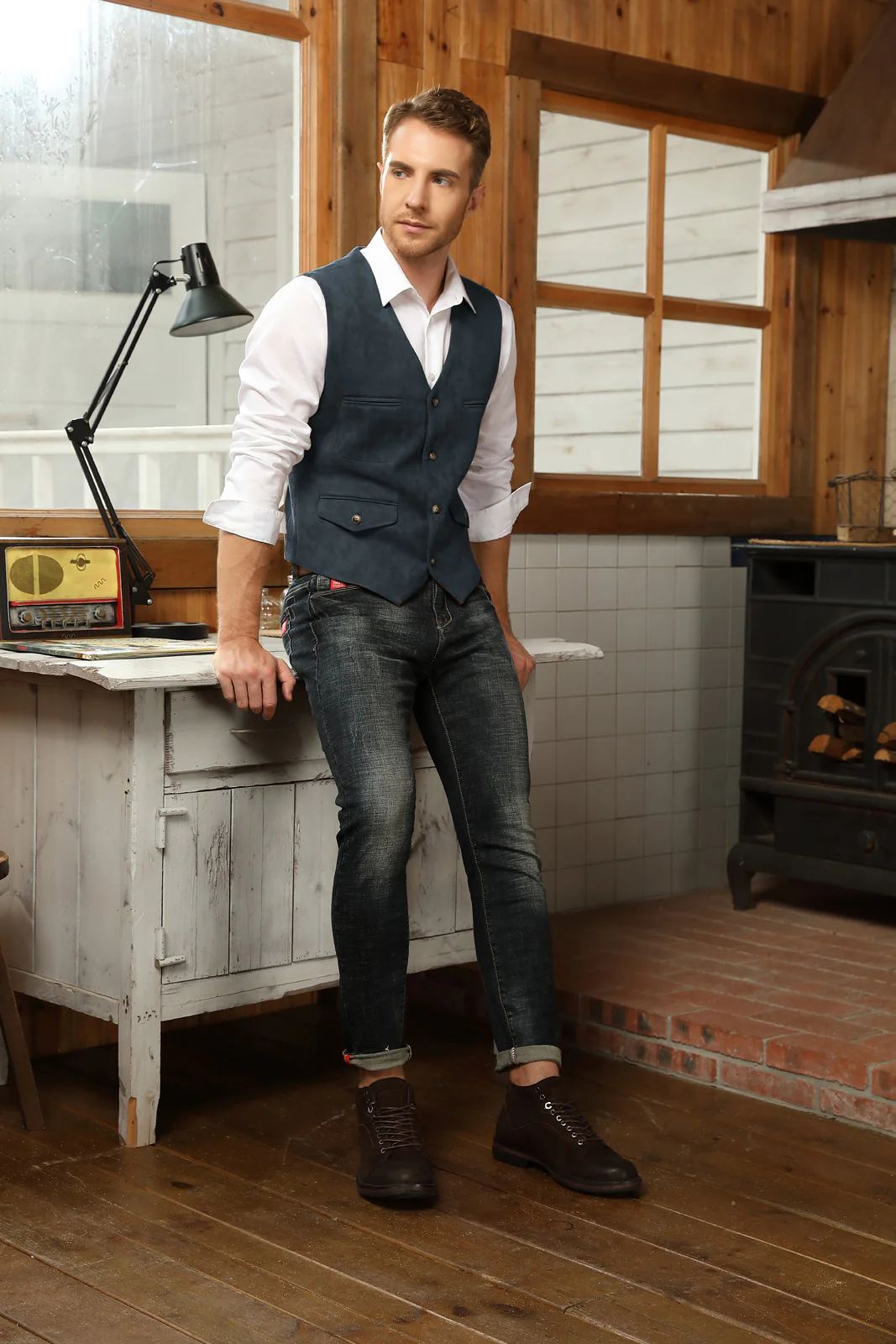 Men's Suede Leather Vest Casual V-Neck Single Breasted Slim Fit Western Cowboy Vest with Pockets - Image 25