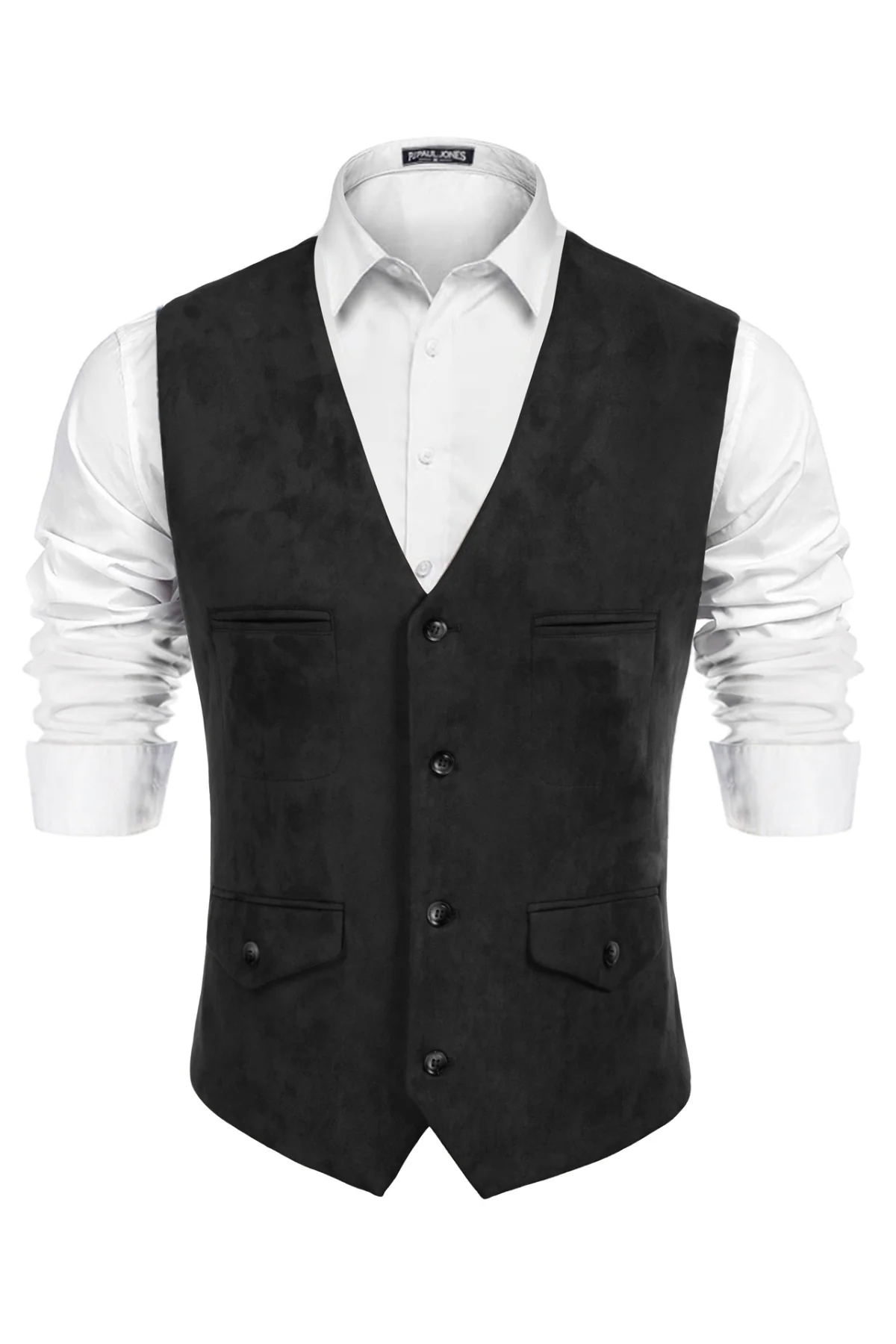 Men's Suede Leather Vest Casual V-Neck Single Breasted Slim Fit Western Cowboy Vest with Pockets - Image 3