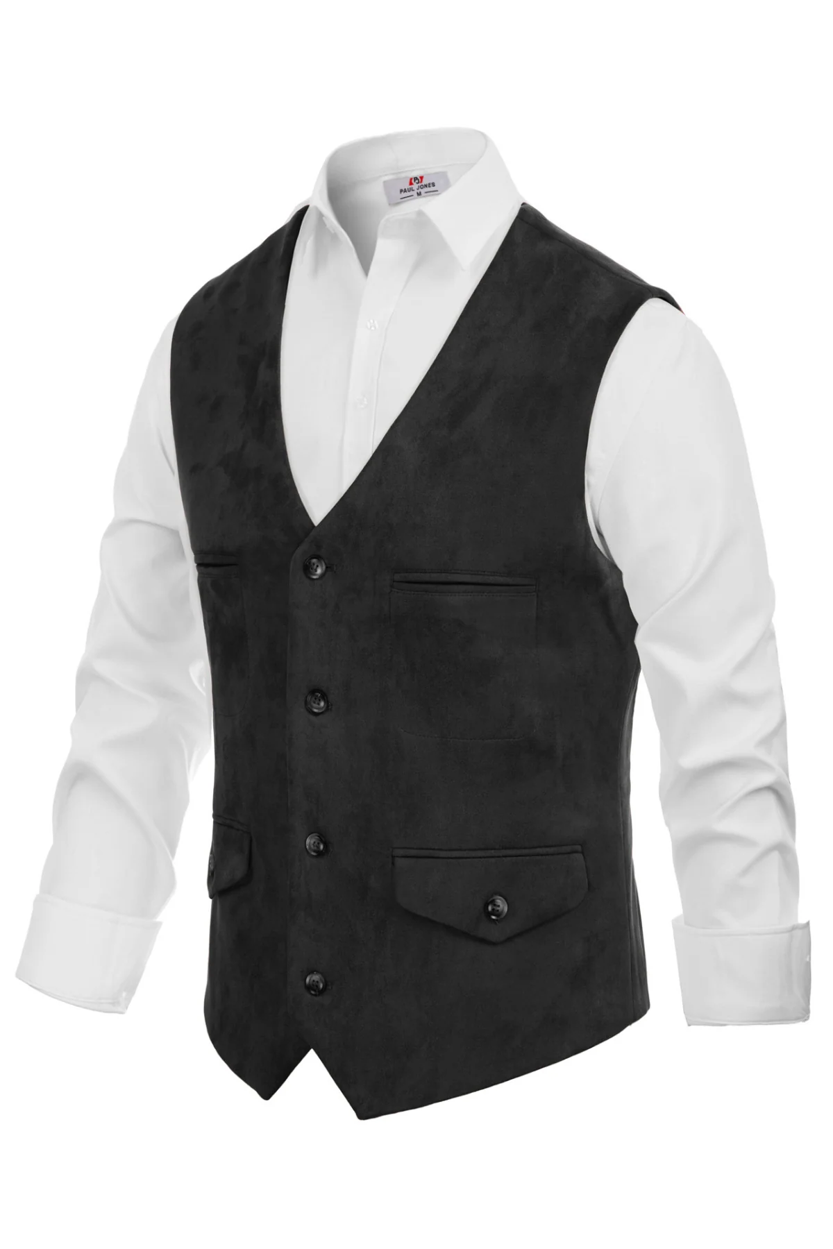 Men's Suede Leather Vest Casual V-Neck Single Breasted Slim Fit Western Cowboy Vest with Pockets - Image 4