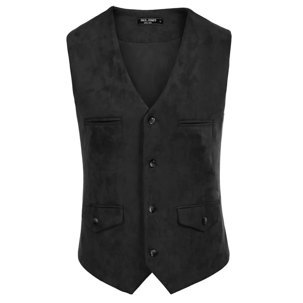 Men's Suede Leather Vest Casual V-Neck Single Breasted Slim Fit Western Cowboy Vest with Pockets - Image 5