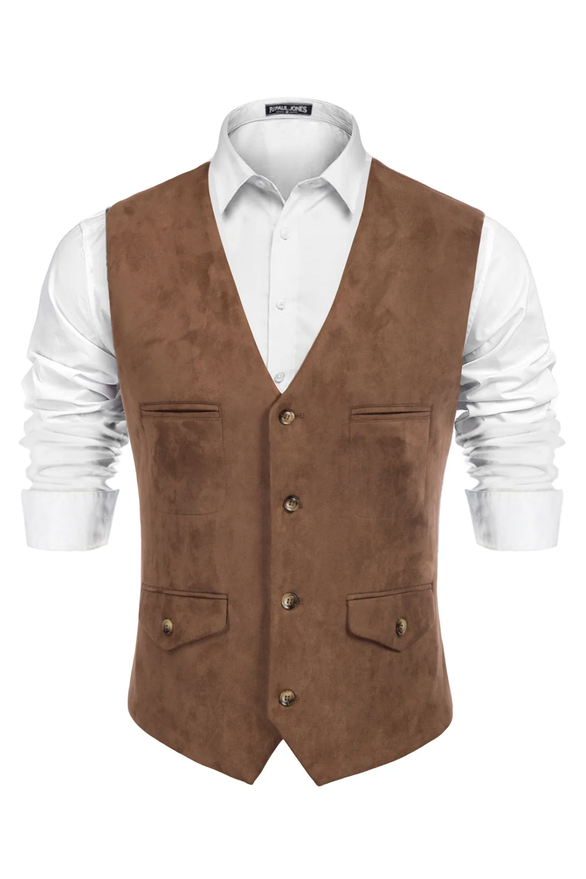 Men's Suede Leather Vest Casual V-Neck Single Breasted Slim Fit Western Cowboy Vest with Pockets - Image 9